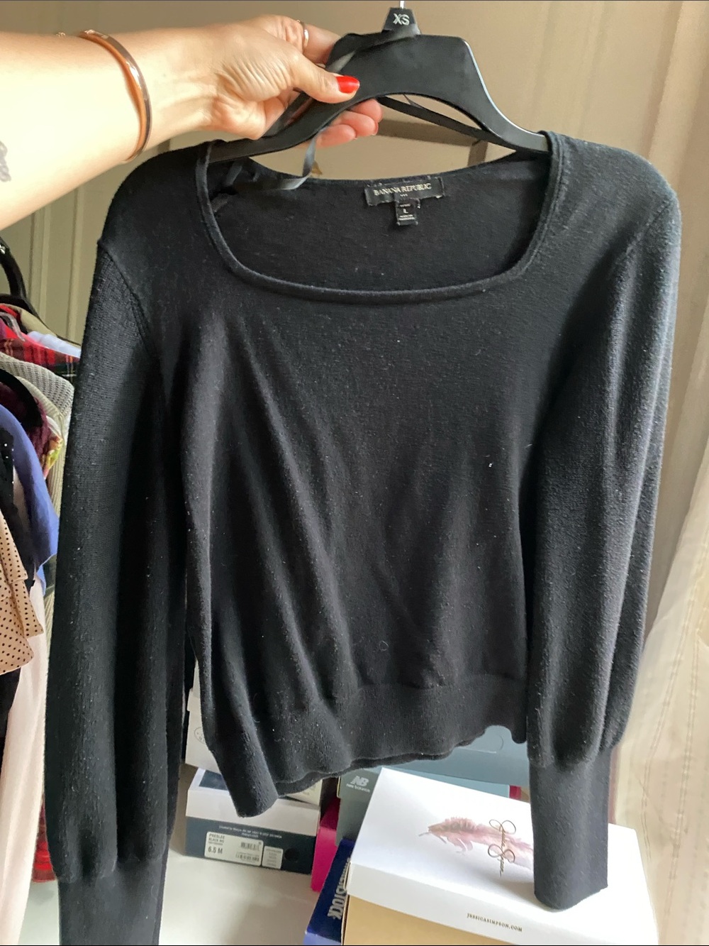 Banana Republic Black Scoop Neck Lightweight Knit Top fits like a Medium